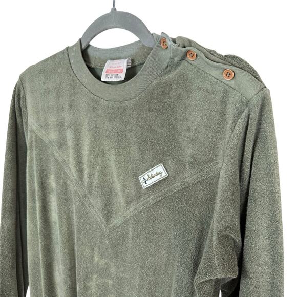 VTG Sweatshirt Womens Small Green Velour Saturday Pullover DODTEX tag - Picture 2 of 9
